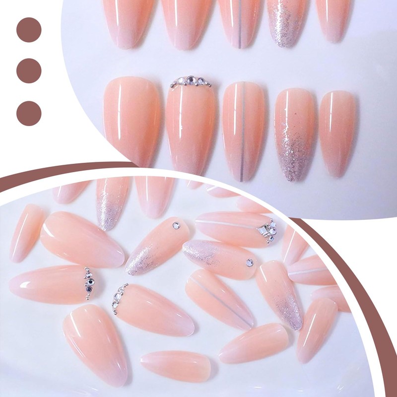 Giyehehi 24 Press-On Ombre False Nails, Medium Almond Shape, with