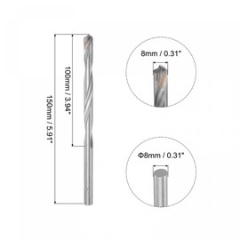 sourcing map 8mm Cutting Dia Cemented Carbide Twist Extra Long Drill Bit with Round Straight Shank for Hardened Steel Stainless Steel, 150mm Length
