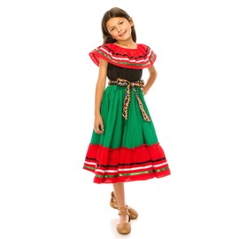 unik Girl's Fancy Traditional Mexican Cinco De Mayo Fiesta Dress Size 4-14 Multi RG Size 4