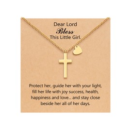 PINKDODO First Communion Baptism Gifts for Girl Christening Catholic Religious Christian Confirmation Easter Gifts for Teen Teenage Kids Girls Cross Necklace