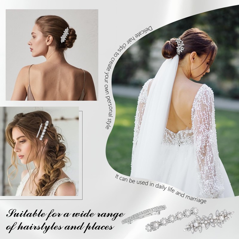 5 Stück Hochzeit Haarschmuck, Strass Haarspangen, Blume Hochzeit Kopfbedeckung für