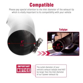Upower Diesel Exhaust Tip Turn Down 4 Inch Inlet 4" Outlet Diameter 12" Long Stainless Steel 304 Bolt On Tailpipe