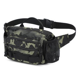 Huntvp Bumbag Tactical Waist Bag with Bottle Holder, Waist Fanny Pack Belt Crossbody Chest Bum Bags for Men and Ladies Hiking, Camping, Cycling, Running, Dog Walking (Camo)