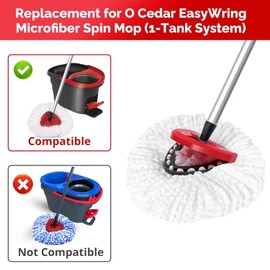 Spin Mop Replacement Head Compatible with O Cedar EasyWring 1 Tank System,4 MopHeads +1 Handle +1 Base , Microfiber 100% Mop Refills, 30-58in Mop Stick Easy-to-Replace (White 1 Tank)