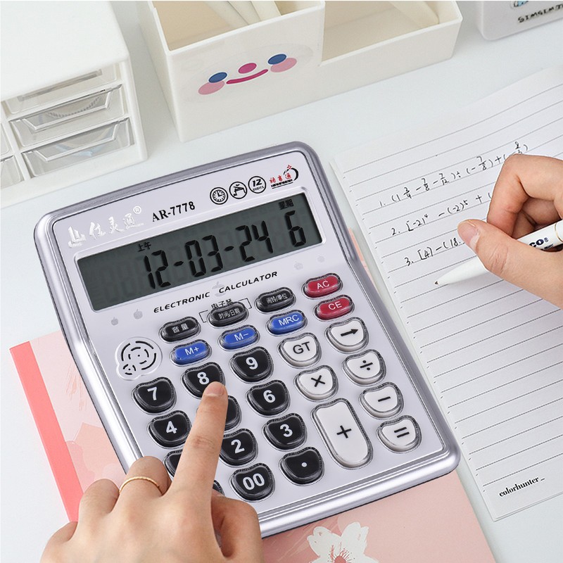 Musical Desktop Calculator 12-Digits LCD Display Electronic Calculator Counter Big