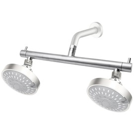 Beiyi Brushed Nickel Double Shower Heads for Two People Rod Dual Shower Head Adapter with Shut Off Valve G1/2 Connection, for Rain & Handheld Shower Combo