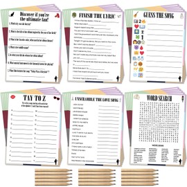 Taylor Birthday Party Favor Merch - 6 Games for 15 Guests Taylor Party Favors, Taylor Party Supplies Double Sided Party Games Cards with 15 Pencils, Birthday Party Decorations for Girls and Boys