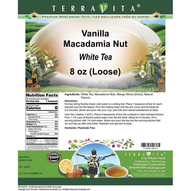 Vanilla Macadamia Nut White Tea (Loose) (8 oz, ZIN: 534570)