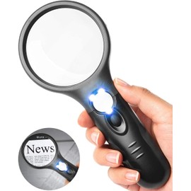 CARYWON Lupa de Mano con Luz LED, Lupa con Luz LED para Leer, Magnifica de 3X y 45x, Lupa de Cristal con Luz LED para niños, Personas Mayores, Lectura, inspección, Monedas, Joyas