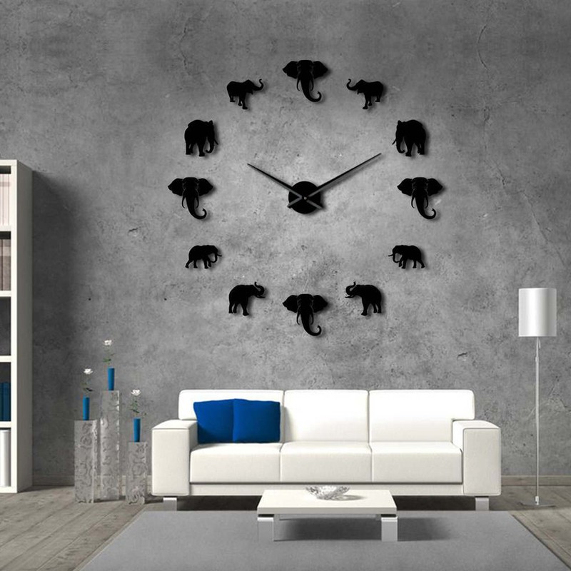 Unique Elephant Animal Shape Wall Clock DIY Acrylic Mirror Hanging