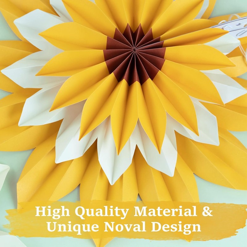 9 PCS Sunflower Paper Fan Decorations Set, Yellow and White