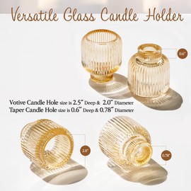 Reversible Glass Candlestick Holders - Set of 4 Candle Sticks Holder Decor - Taper Candle Holders - Table Decor - Candle Holders for Candlesticks