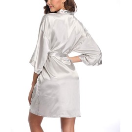 Women's Satin Kimono Robes Bridesmaid Wedding Robes Silky Bathrobes Loungewear, Silver