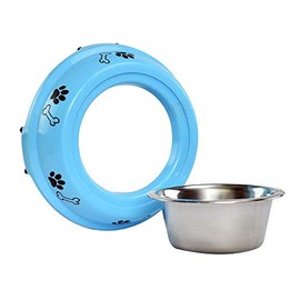 Fancy Pets Plato de Acero con Base Decorada para Perro Color Gris/Azul para 8 Onzas