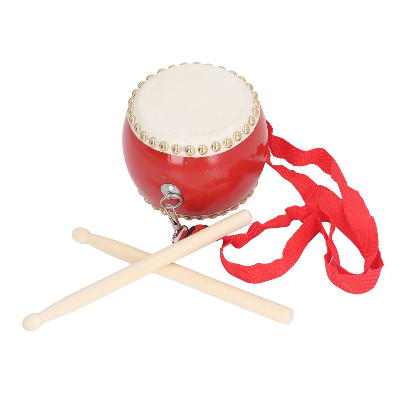 Kids Chinese Drum Plastic Sheepskin Maple Wood Red Color Children