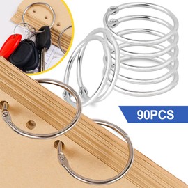 90PCS Binder Rings, 25mm O-Ring Metal Book Rings, Nickel Plating Flashcard Rings, Loose Leaf Paper Rings, Keyring Hoop,Silver Hinged Rings for Notebook, Scrapbook, Index Cards, Keychains