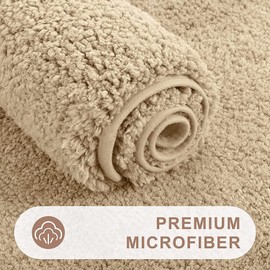 smiry Microfiber Bath Mat 40 x 60 cm, Non-Slip Super Absorbent Bathroom Mat, Extra Soft Machine Wash and Dry, Non-Shedding Bath Mats For Bathroom, Beige
