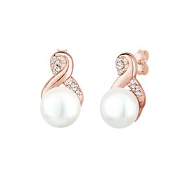 Elli Women's Earrings Infinity Elegant with Freshwater Cultured Pearl and Crystals in 925 Sterling Silver, Sterling Silver, Crystal