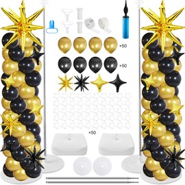 Soulchen 110 Pcs Black Gold Explosion Balloons Column Stand Kit Adjustable Tower Stand from 1.4 to 6.6 ft with Bases for Christmas New Year Birthday Wedding Baby Shower Holiday Party