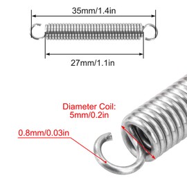 GUNGY Tension Springs with Hooks Stainless Steel Tension Spring 35 mm Outer Diameter 5 mm Wire Diameter 0.8 mm Maximum Tensile Force 2.12 kg 0.8 x 5 x 35 mm Pack of 20
