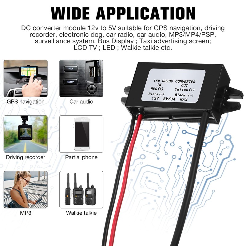 Weewooday 12v to 5v Dc Converter Buck Module USB Output