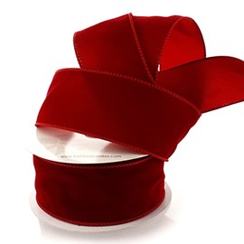Ribbon Traditions 2.5" Wired Suede Velvet Ribbon Red - 10 Yards