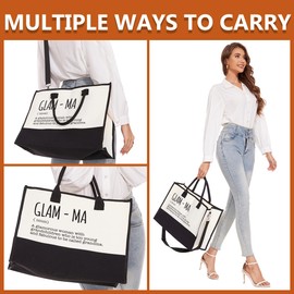 Glamma Gifts Grandma Gifts Glamma Appreciation Tote Bag & Makeup Bag Grandmother Gifts from Granddaughter Cosmetic Bag Presents for Grandma Women Gigi Canvas Bag for Birthday Retirement Mothers Day