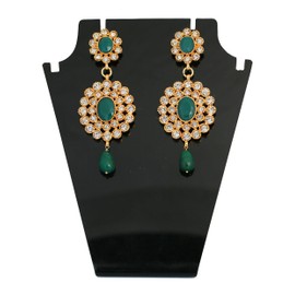 Touchstone "Hollywood Glamour Oscar Collection " Indian Faux Emerald Green And White Crystals Rhinestones Dazzling Bridal Jewelry Chandelier Earrings For Women In Gold Tone.