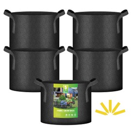 iPower 5-Pack 5 Gallon Plant Grow Bags Thickened Nonwoven Aeration Fabric Pots Heavy Duty Durable Container, Strap Handles for Garden, Black New