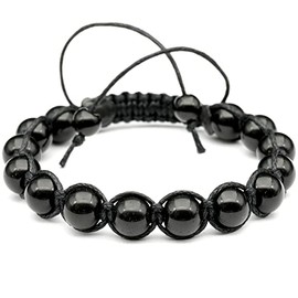 ElisaJewelryArt - Natural Black Onyx Beaded Bracelet Genuine Gemstone Strenght Crystal Macrame Bracelet Unisex Bracelet (MEN, Black Onyx)