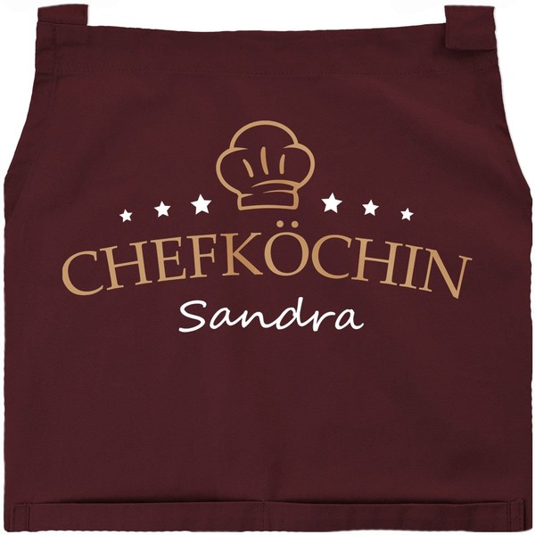 SpecialMe® Chef's Apron Kitchen Apron Ladies Master Chef Personalised Apron for Women with Name Cotton, Chefköchin Hat Bordeaux Red