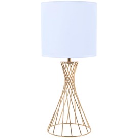 Popity home Gold Table Lamp, Modern Bedside Lamp for Nightstand, Small lamp for Bedroom, Metal Geometric Hollow Out Base with White Fabric Shade