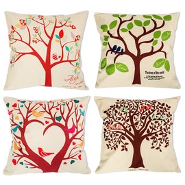 Fundas de cojín decorativas de 45 x 45 cm (4 piezas) para decoración de coche o casa, Bird on the Tree, 45.27 cm x 45.72 cm, 1