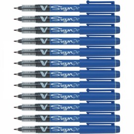 Pilot V-Sign Bold 2.0mm Tip Width 0.6mm Line Width Fineliner Pen (Blue) Pack of 12 Pens