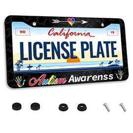Autism Awareness License Plate Frame Color Puzzle Palms License Plate Frame for Car Decorative Parts Rustproof License Plate Cover for Standard Us Canada License Plate Holder 12x6 Inch