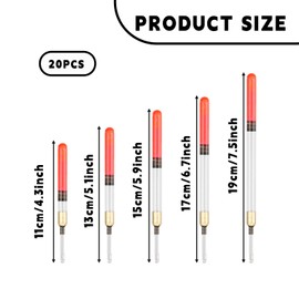 Bojueshaw 20Pcs Fishing Floats Set,Fishing Tackle with Bright Tips,5 Sizes Straight Insert Waggler Floats for Stillwater & Running Waters