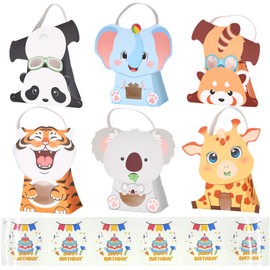 CcXxMming Kids Birthday Goodie Bags with Handles，Wildlife Theme Party Favor Bags, Animal-Shaped Paper Treat Bags with Window (10 Packs, 6 Designs) – Eco-Friendly for Jungle Safari Parties