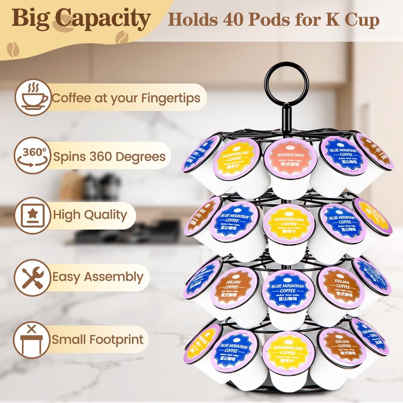 Rkyfoe Coffee Pod Holder, K Cup Holders,Coffee Pod Storage Carousel