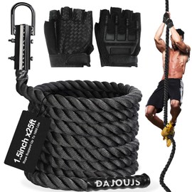 DAJOUJS Climbing Rope 1.5 Inch Diameter 25FT Length Gym Climbing Ropes for Workout Fitness & Strength Training, Exercise Rope in Black for Adults or Kids Outdoor & Indoor