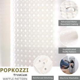 Ivory Extra Long Shower Curtain: 84 Inch Long Beige Cream Waffle Weave Heavy Duty Fabric Shower Curtains for Bathroom - 256 GSM Water Repellent Washable Thick Polyester Cloth Bath Curtain - 72x84