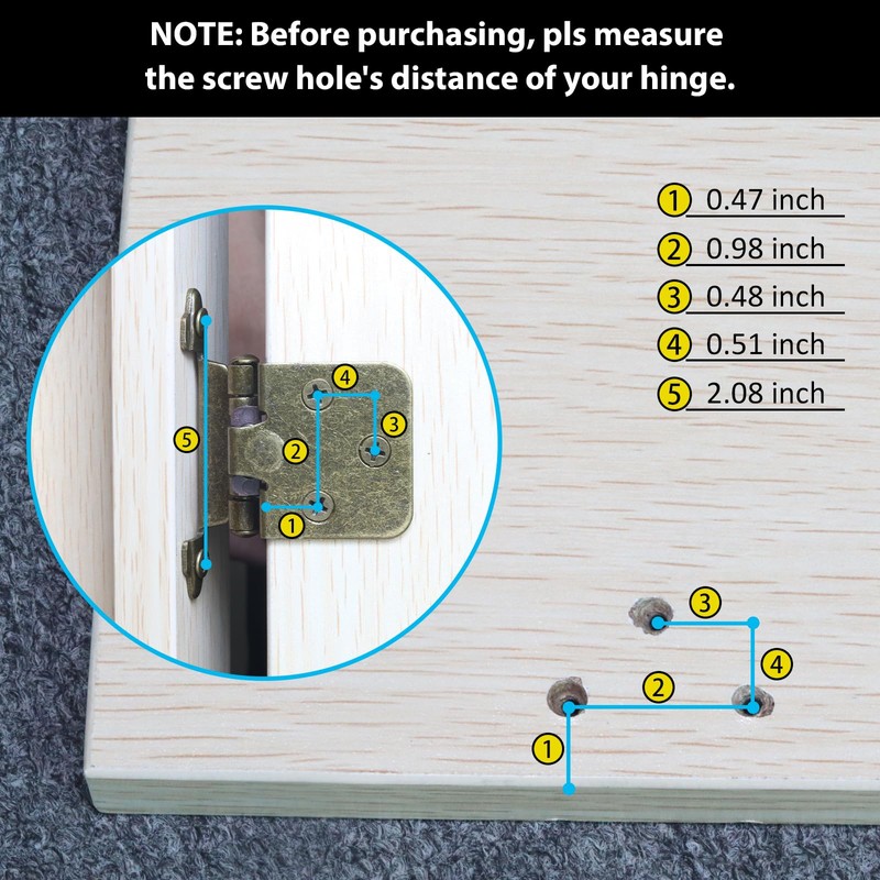 1/2" Antique Brass Overlay Cabinet Hinges, 30 Pack (15 Pairs)