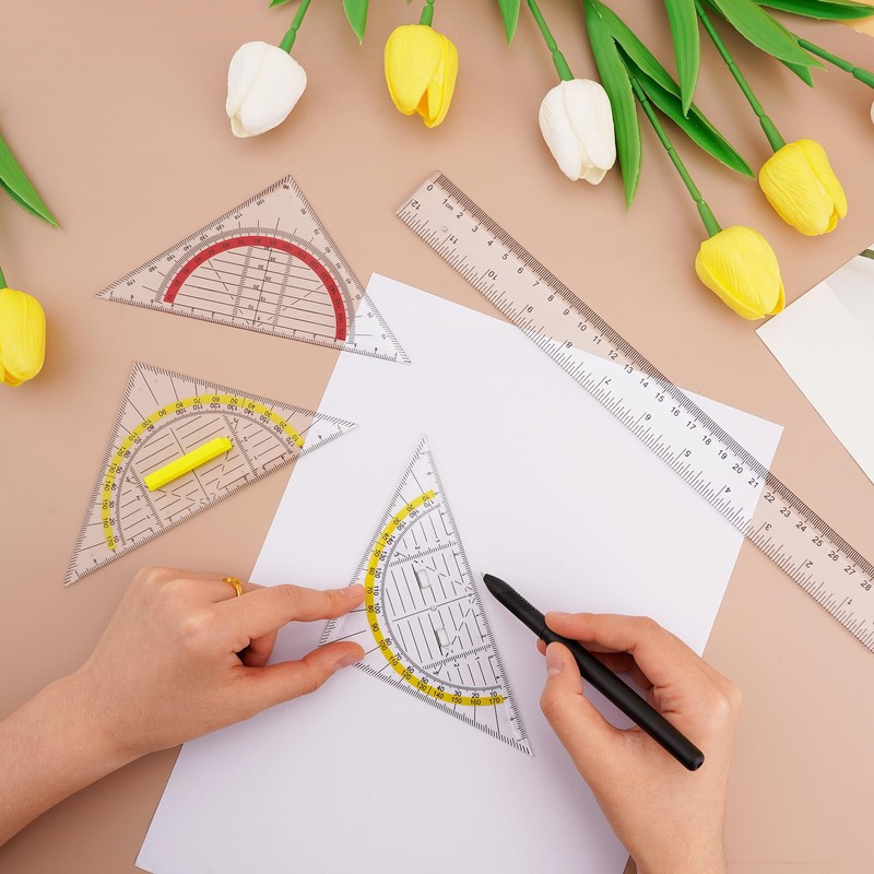 Set of 18 Geometry Triangle, Drawing Triangle Protractor, 2 Functions,