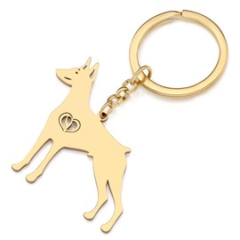 OUSIO Stainless Steel 18K Gold Plated Doberman Dog Keychain Cool Pets Puppy Key Ring For Women Car Backpack Purse Charm Gifts (Gold)