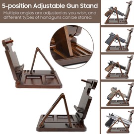 Roylvan Multifunctional Wooden Gun Rack, Durable Nightstand Organizer with Pistol Rack for Phone Wallet Ring Key Military Watch Pistol Display Stand Gun Gifts for Men Husband Dad Boyfriend, Dark Brown