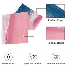 Culudea Pink Blue Beach Ocean Table Runner and Placemats Set of 6, Surf Vintage Dining Decor for Daily Use(1 Table Runner 72 inches Long and 6 Placemats)