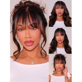UNICE Balayage Highlight Fluffy Natural Loose Wave Curtain Bangs Wig Human Hair Pre Everything 13x4 Lace Front Glueless Wigs Pre Plucked Natural Hairline Ready to Wear Frontal Wig 18 inch