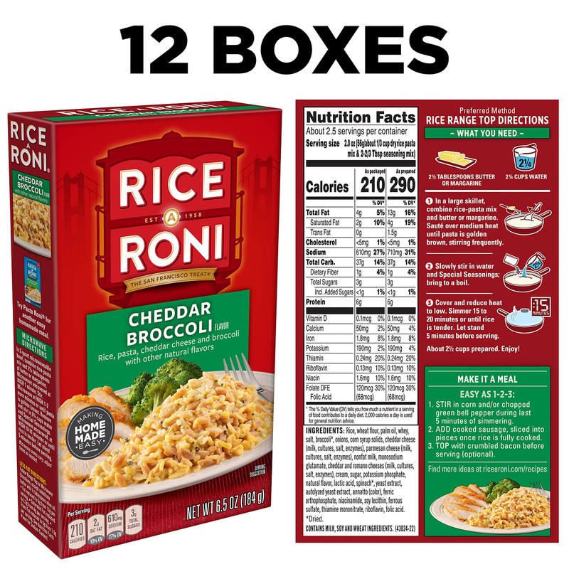 Rice-A-Roni Cheddar Broccoli, 6.5 oz Boxes (12 Pack)