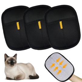 3 Pcs Doppelseitige Antistatische Haustier Handschuhe,Fell Magnet Handschuh,Doppelseitig Haustiere Antistatik Handschuhe,Wiederverwendbar Tierhaarhandschuhe,für Hund & Katze Bürsten Handschuh(schwarz)