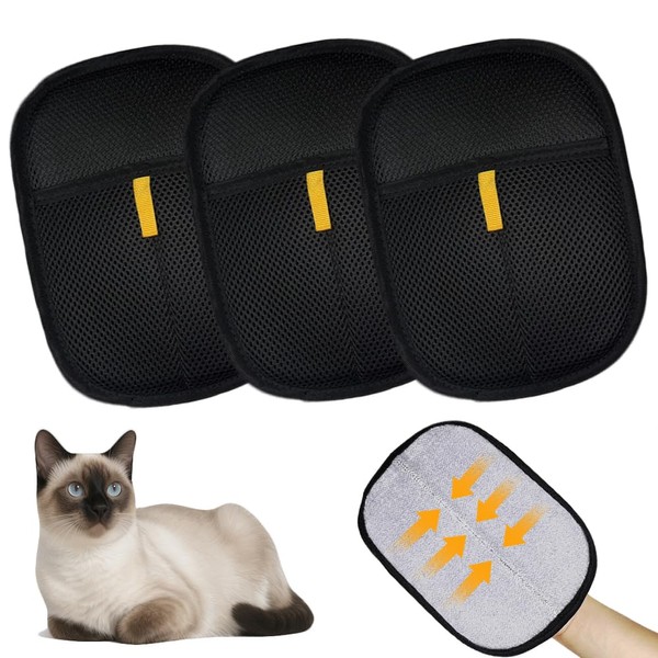 3 Pcs Doppelseitige Antistatische Haustier Handschuhe,Fell Magnet Handschuh,Doppelseitig Haustiere Antistatik