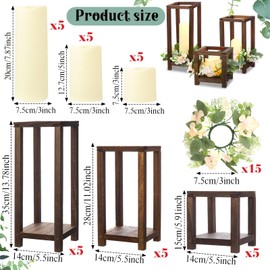 Hushee 15 Set 45 Pcs Wooden Wedding Lantern Centerpiece Wooden Candle Lantern Set Rustic Lantern Candle Holder for Wedding Table Decoration Farmhouse Candle Lantern for Christmas Party(Brown)